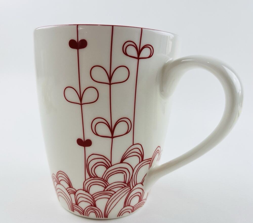 STARBUCKS Red Heart Strings Coffee Mug Tea Cup Waves Lines Bows 2009 Valentine’s